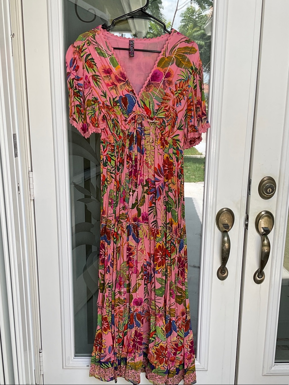 Pink Floral Maxi Dress with V-Neck
